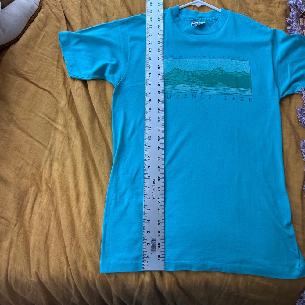 Vintage Hanes John Muir Wilderness Florence Lake Teal Graphic T-Shirt Mens M - Picture 6 of 7